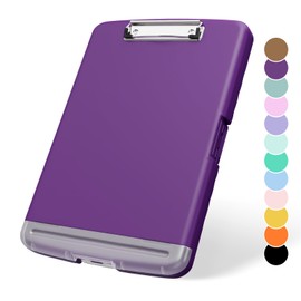 Plastic Clipboard with Storage, 8.5 x 11 Storage Organization Box Side-Opening, Heavy Duty Clip Board with Pen Holder and Paper Folder for Nurses, Teachers, Office & School Supply, Dark Purple