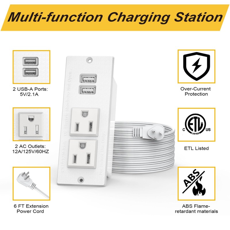 Recessed Outlet Desk Outlets with USB Ports Recessed Power Strip