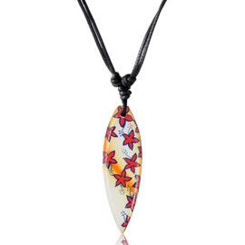 CHICNET Surfer Necklace, Cotton, Wood, Surfboard, Hand-Painted, Adjustable, Hand-Carved, Beach, Flowers red