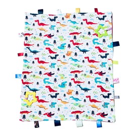 Big Tags Blanket for Babies, Soft Red Dinosaur Toddler Taggy Blanket, Cute Baby Security Blanket with Tags, 55x45CM/21.7x17.7INCHES