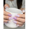 Purple check ribbon handmade nail tip - Short Oval Mini