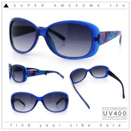 Kids Size Girls Classic 90s Designer Style Wrap Rounded Rectangle Sunglasses Blue - Smoke