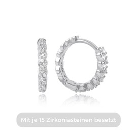 MENDOZZA Mini Hoop Earrings 925 Sterling Silver Women's Earrings Zirconia Hoops Silver Gold 12 mm, Sterling Silver Cubic Zirconia