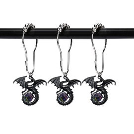 ZILucky Set of 12 Dragon Shower Curtain Hooks Decorative Home Bathroom Flying Winged Dragon Medieval Fantasy Fairytale Mythical Beast Stainless Steel Rustproof (Black(Big))