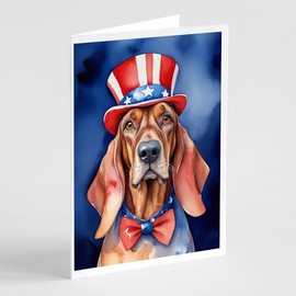 Caroline's Treasures Redbone Coonhound Patriotic American Greeting Cards Pack of 8 Blank Cards with Envelopes Whimsical A7 Size 5x7 Blank Note Cards