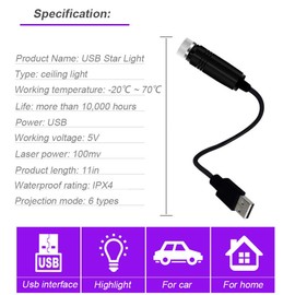 BAILONGJU USB Star Projector Night Light, Adjustable Romantic red Interior Car Lights, Bending Freely Portable Auto Roof Lights Decoration for Ceiling, Bedroom, Party