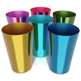 Reusable Aluminum Cups 15 oz Set of 6, Metal Cups for Drinking, Colorful Metal Tumblers, Drinking Glasses, Anodized Aluminum Tumblers, Great for Parties, Camping, Hot & Cold Beverages, Hand Wash Only