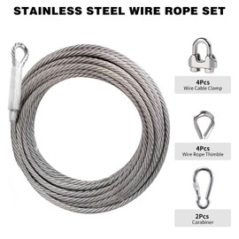 LAKNUAL 3/8" Stainless Steel Wire Rope, 304 Stainless Steel Cable with Loop, 12000 lbs Breaking Strength 75ft Wire Rope with Clips and Thimbles for Boat Lifts, Zipline, Aircraft, Winch, Decking
