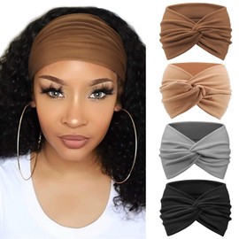 DRESHOW 4 Pack Turban Headbands for Women Wide Vintage Head Wraps Knotted Cute Hair Bands Accessories