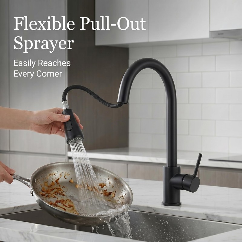 KINGO HOME Kitchen Faucets with Pull Down Sprayer,Matte Black,Lead-Free