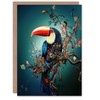 Artery8 Greeting Card Toucan Bird Flowering Tree Branch Surreal Fantasy