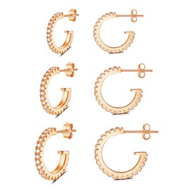 wynn's Sterling Silver Hoop Earrings, C Shape Half Open Cubic Zirconia Hoop Earring, Silver Stud Earrings, Tiny Cartilage Huggie Studs Sleeper Piercing Earring for Women Girls, Rose Gold Earrings Set