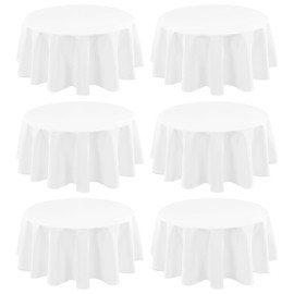 6 Pack Polyester Tablecloth 60 inch White Table Cloths Water Resistant Cloth Round Washable Tablecloth for Party,Wedding Reception,Restaurant Banquet,BBQ,Dinner,Gift Table