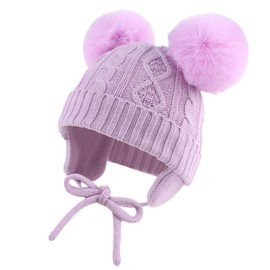 JANGANNSA Winter Baby Girls Beanie Infant Toddler Warm Hat for Boys Knitted Baby Beanies with Pompom (Lavender, 0-6 Months)