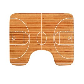 Lunarable Sports Toilet Mat, Standard Floor Plan on Parquet Backdrop Basketball Court Playground Print, Water-Resistant Quick Drying U-Shaped Contour Bathroom Rug, 20" x 16", Pale Brown White