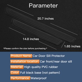 GZRUICA Door Sill Plate Protectors for Car - Universal Door Entry Guards Sill Scuff Cover Panel Step Protector, Welcome Pedal Protector Cover, No Pattern, Full Black Base, 4pcs/Set