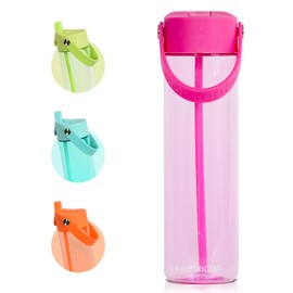 Elemental Splash Water Bottle with Straw - BPA-Free Tritan Plastic Reusable Water Bottle with Strap - Ideal for Travel, Gym and Sports - Leak Proof when Spout is Closed - 26 oz - Hot Pink