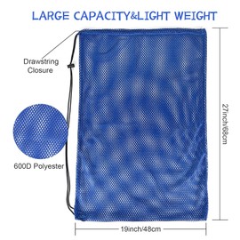 3 Pack Ling-Luo Mesh Gear Bag Oversized 19" x 27" for Snorkel Scuba Swim Dive Gear Oversized Drawstring Net Bag for Sports Equipment, Gym, Beach, Pools Toys, Balls, Laundry(Black & Blue)