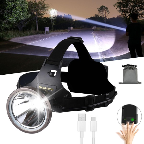 Amkulop Long Range Spotlight Headlamp,Super Bright USB C Led Rechargeable