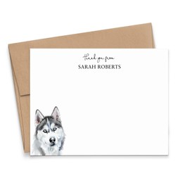 Husky Thank You Notes With Envelopes Set, Choose Your Dog Breed, FLAT Appreciation Note Cards With Dogs, Notecards For Gifts, Siberian Husky Stationery, Your Choice of Colors and Quantity