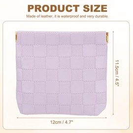 PATIKIL Small Snap Closure Pouches for Purse, 4.5"x4.7" Mini Waterproof Leather Checkered Makeup Bag Portable No Zipper Self-Closing Travel Pocket Organizer Pouch Cosmetic Bag, Purple