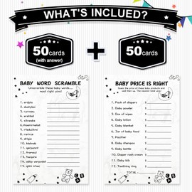 OLOUTAB Baby Shower Games for Boy or Girl-2 Games(50 of Each),Double-Sided,Thick Cardboard,with Answer Keys