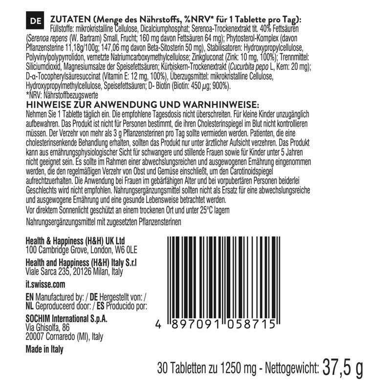SWISSE Hair Strength Men - Dietary Supplement Men with Zinc