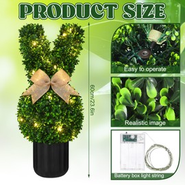2 Sets Bunny Topiary Outdoor Bunny Topiary Easter Outdoor Decorations Easter Topiary Easter Bunny Topiary Artificial Bunny-Shaped Topiary Tree with String Lights 23.6 in Faux Plants Bunny Decor