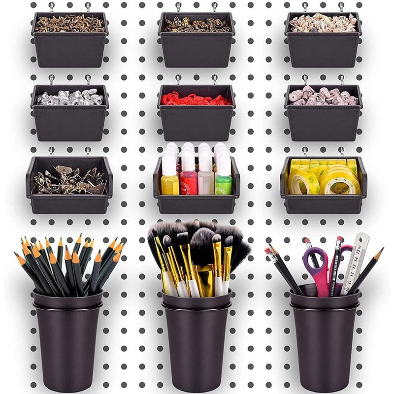 PRATYAHARA Bins Peg Board Cups with Hooks & 12 Pack,Assortment