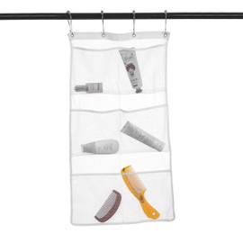 2 Pack Hanging Mesh Shower Caddy Organizer with 6 Pockets, Shower Curtain Rod/Liner Hooks Bathroom Toiletry Wall Door Hanger Organization, Dorm Space Saving, Kids Bath Toy Organizer with 4 Rings