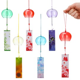 Alipis Japanese Wind Chime: 5pcs Colorful Handmade Glass Wind Bells - Hanging Windchime Bell Pendants for Indoor Home Window Outdoor Garden Wedding Decoration