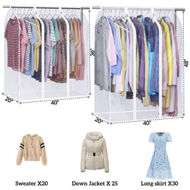 Voyboced 48" Garment Bags for Hanging Clothes Storage, Fully Sealed Clothing Rack Cover with Zipper, All‑Clear PEVA Coat Cover for Closet, Dustproof Hanging Clothes Organizer (M:40" × 20" × 48")