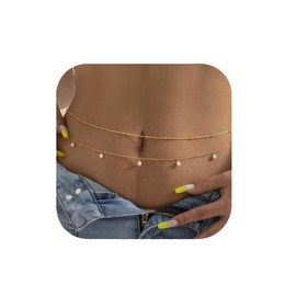 Moguri Pack of 2 14K Gold Double Layer Belly Chain with Pearl Design, Adjustable Waist from 30-36 Inches, Perfect for Beach, Parties and Everyday Life, Elegant and Versatile, Gold