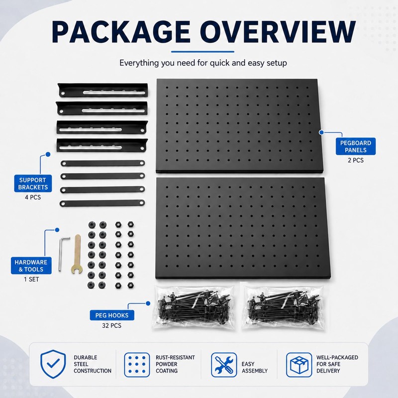 2 Pack Pegboard Display Stand, Metal Peg Board with 32