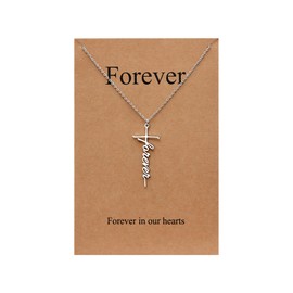 Lcherry Forever Cross Necklace Stainless Steel Pendant Necklace Religious Jewelry for Women