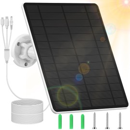 Solar Panel for Security Camera, Camera Solar Panel Suitable for All Security Camera with Micro USB & USB-C & DC Ports, IP65 Waterproof Solar Panels for Cameras, 360°Adjustable, 9.8Ft Charging Cable