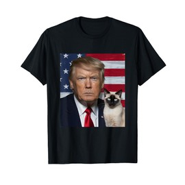 Funny Trump And Siamese Cat Political USA Flag Election 2024 T-Shirt