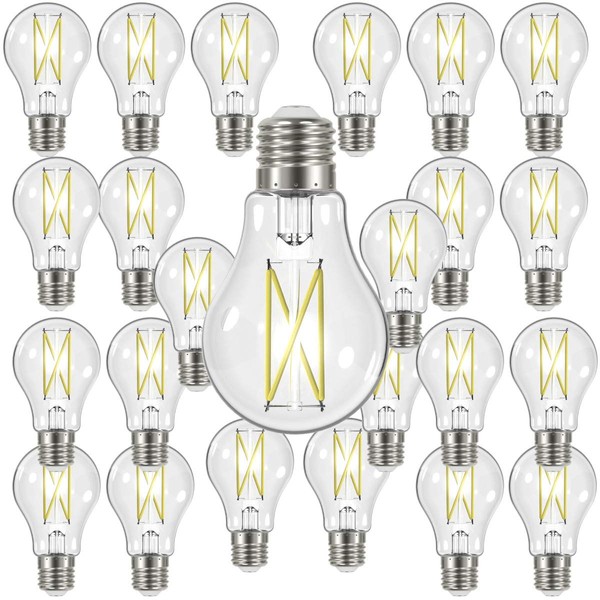 Satco (24 Pack) Dimmable Led Filament Lamps, S12418, High Lumens, 8 Watt, A19; Clear; Medium Base; 5000K; 90 CRI; 120 Volt for use at Residential, Hospitality, Display and Commercial