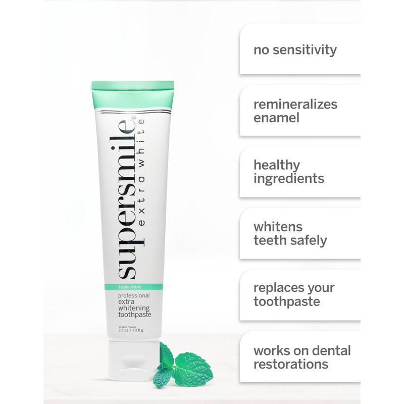 Supersmile Extra White Toothpaste, Triple Mint, 2.5 oz (Pack of