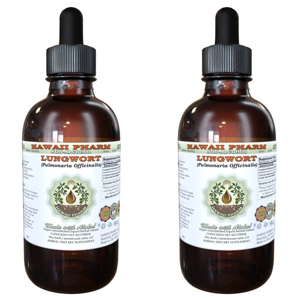 HawaiiPharm Lungwort Alcohol-Free Liquid Extract, Organic Lungwort (Pulmonaria officinalis) Dried Leaf Glycerite 2x2 oz