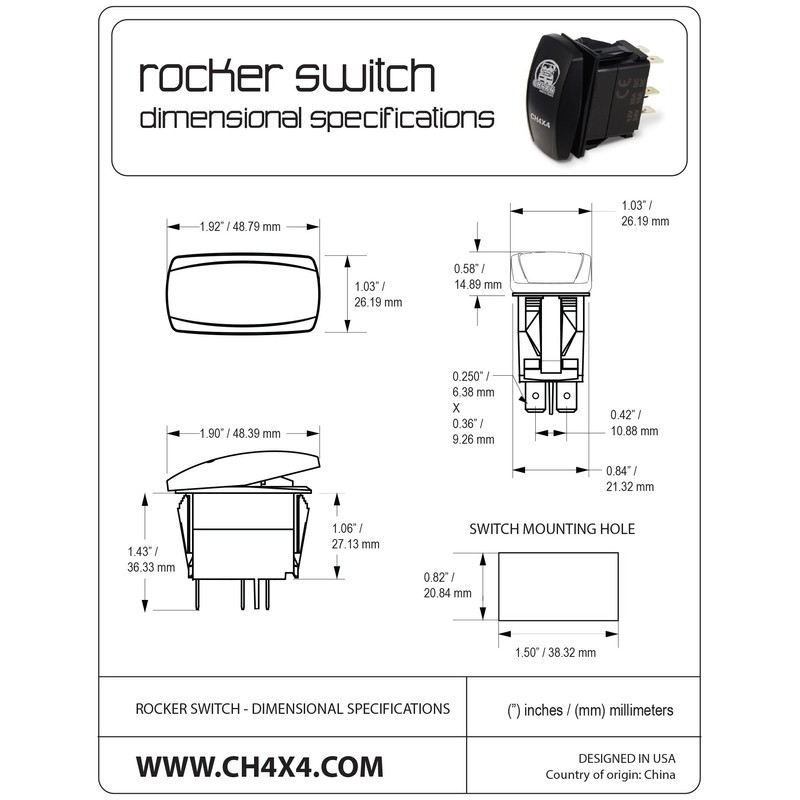 CH4X4 Rocker Switch Driving Lights Symbol - Horizontal- Green Led