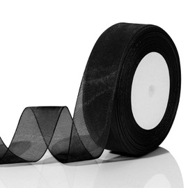 Black Ribbon Gift Wrapping 1 Inch 50 Yards Sheer Ribbon for Flower Bouque Ribbons for Crafts Tulle Ribbon for Hair Thin Ribbon Organza Wired Ribbon for Party Decorations DIY Wedding Graduation