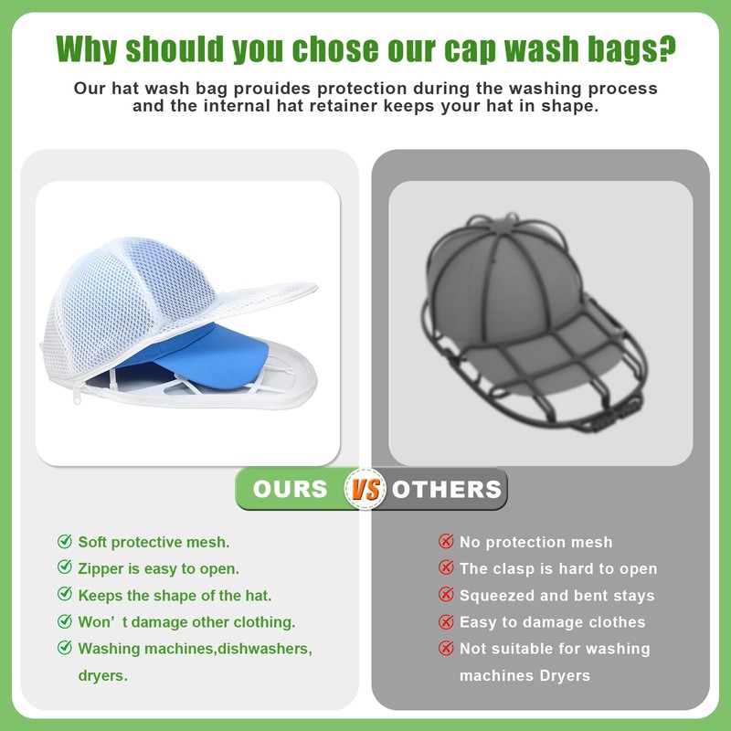 FASTSPOK Baseball Cap Washer Cage with Laundry Mesh Bag, Cap