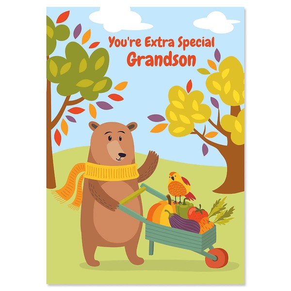 Current Grandson Thanksgiving Greeting Card - Themed Holiday Card With Sentiments Inside, Large 5 x 7-Inch Size, Envelope Included