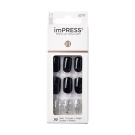 KISS imPRESS Press-On Manicure Destiny Medium Length Square with PureFit Technology, Includes Cleaning Pad, Mini File, Manicure Sticks and 30 False Nails