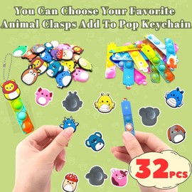 Yeefunjoy Pack of 32 Pop Push It Fidget Toy, Pop It Bubble Sensory Fidget Toy, Mini DIY Keychain Toys, Bubble Pop Fidget Toys, Stress Relief Toy with Keyring for Children and Adults