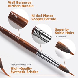 Professional Sable Watercolour Brushes 6pcs, Premium Artist Liner Brush Set Synthetic Hair Extra Long Extended Point Brushes with Kolinsky Sable Body for Watercolour Gouache Acrylic Ink Painting