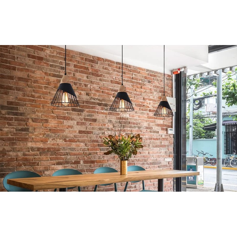 Mxsaoud Black Pendant Lights Kitchen Island,Black Pendant Light,Adjustable Wood Hanging