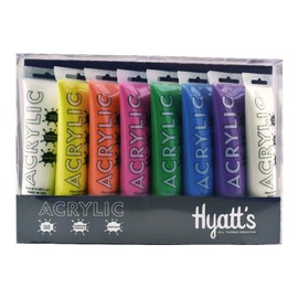 Hyatt's Acrylic Paint Set of 8 Neon Colors, 75ml Tubes | Includes 1 Glow in The Dark Tube | Quick Drying and Non Toxic Paint I Acrylic Paint Sets for Adults and Kids