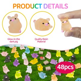 jrootouh 48 Pcs Luminous Mini Resin Pigs Tiny Animals Miniature Pig Figures Glow in The Dark for DIY Garden Dollhouse Pig Figurines Accessories Micro Landscape Aquarium Party Decor